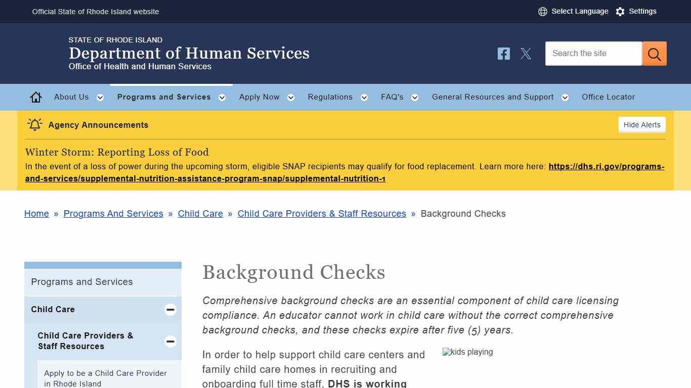 Background Checks RI Department of Human Services